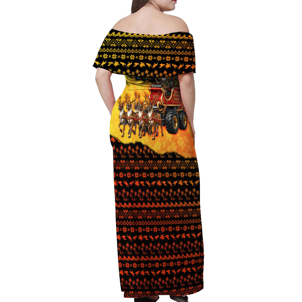 Tropical Christmas In July Santa Claus Off Shoulder Maxi Dress Festive Hawaiian With Beach Reindeer Sleigh