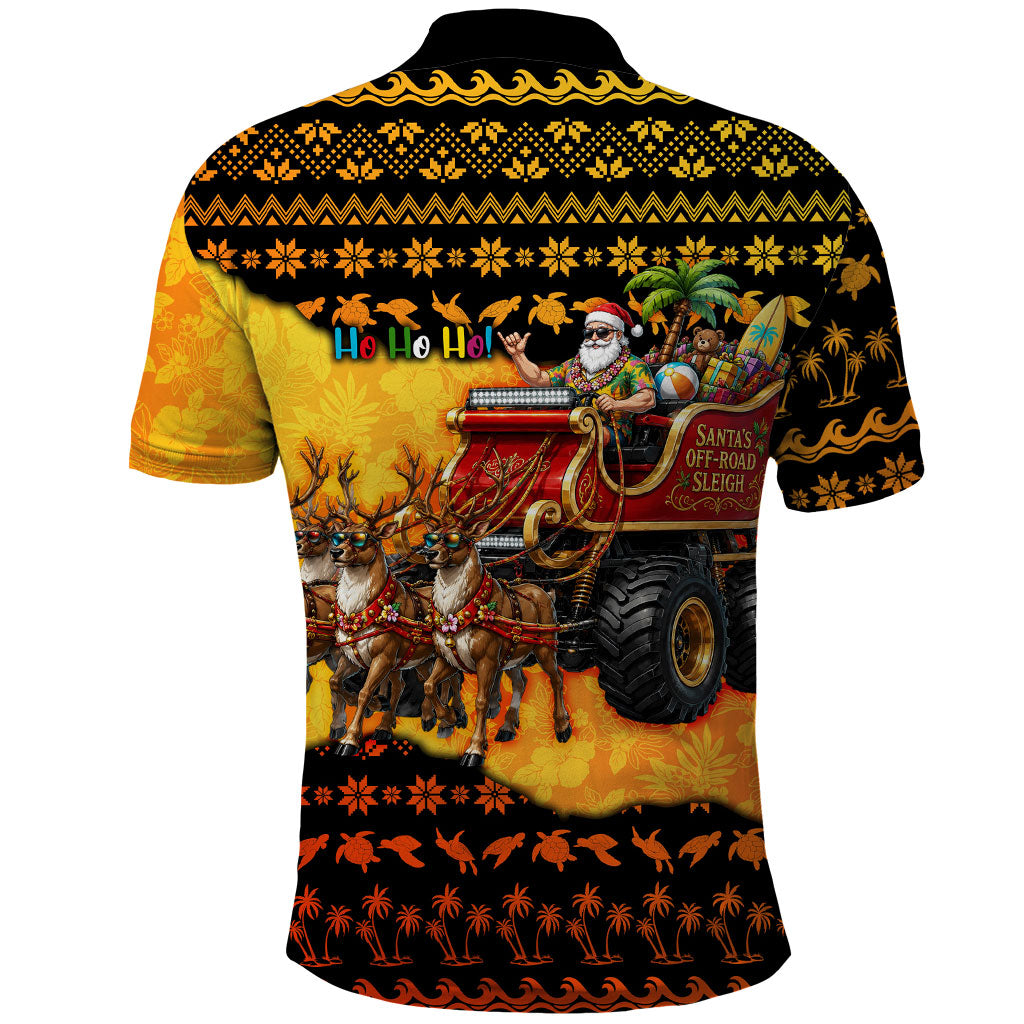 Tropical Christmas In July Santa Claus Polo Shirt Festive Hawaiian With Beach Reindeer Sleigh
