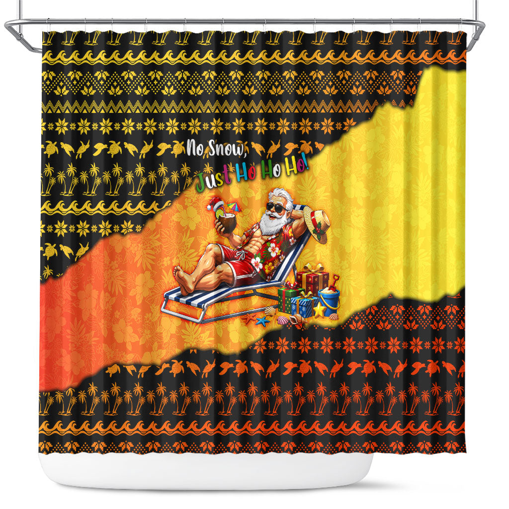 Tropical Christmas In July Santa Claus Shower Curtain Festive Hawaiian With Beach Reindeer Sleigh