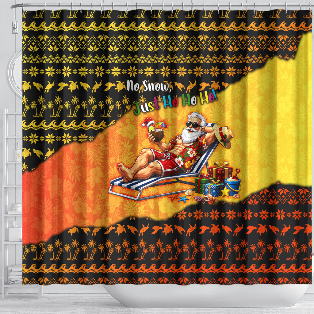 Tropical Christmas In July Santa Claus Shower Curtain Festive Hawaiian With Beach Reindeer Sleigh