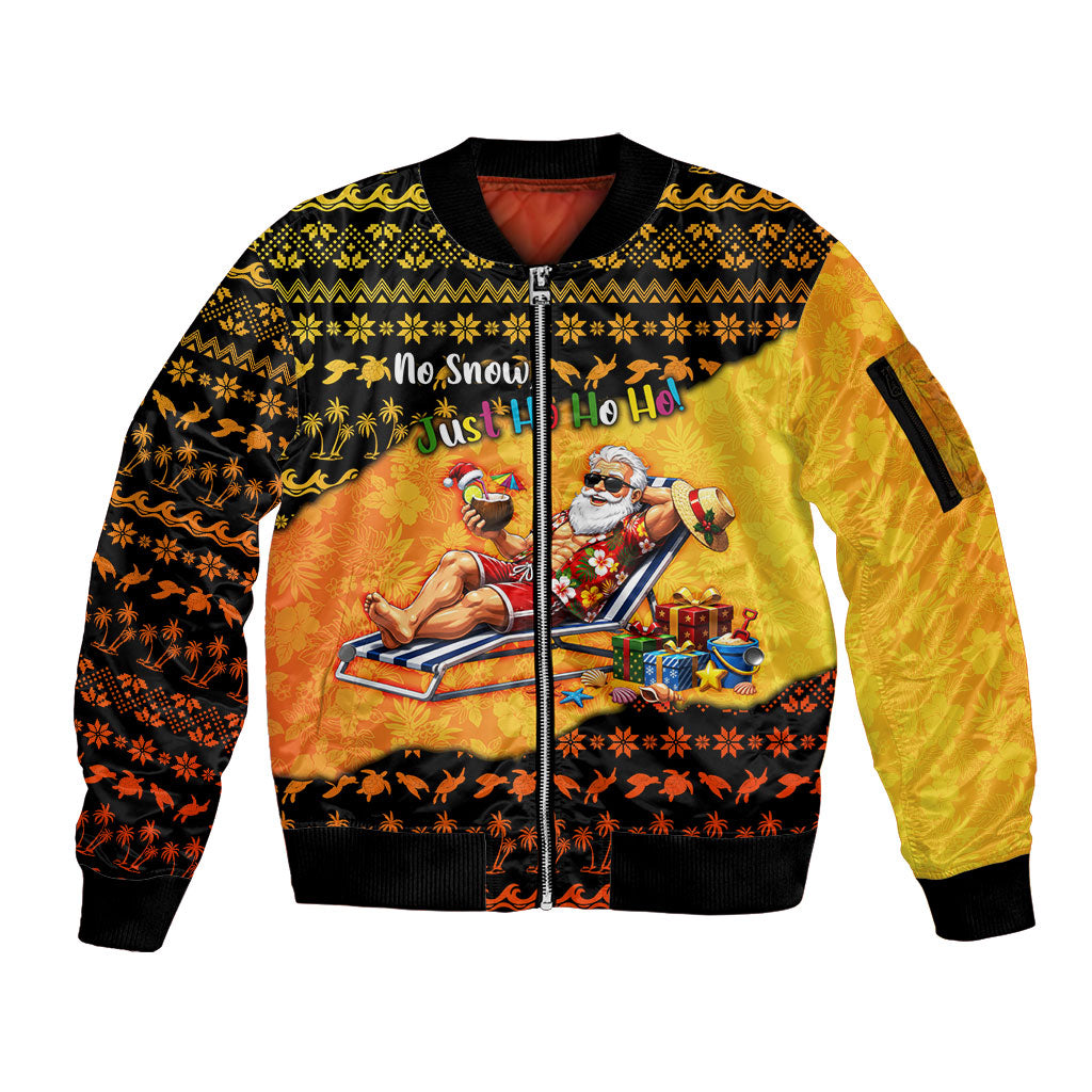 Tropical Christmas In July Santa Claus Sleeve Zip Bomber Jacket Festive Hawaiian With Beach Reindeer Sleigh