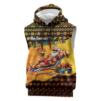 Tropical Christmas In July Santa Claus Sleeveless Hoodie Festive Hawaiian With Beach Reindeer Sleigh