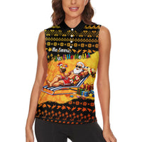 Tropical Christmas In July Santa Claus Women Sleeveless Polo Shirt Festive Hawaiian With Beach Reindeer Sleigh TS04 - Polynesian Pride