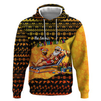 Tropical Christmas In July Santa Claus Zip Hoodie Festive Hawaiian With Beach Reindeer Sleigh