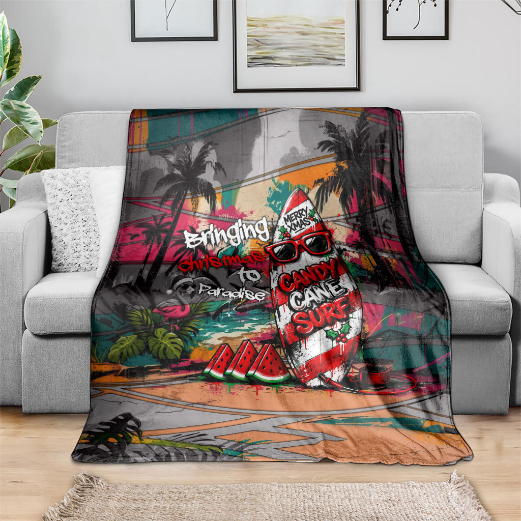 Tropical Christmas In July Candy Cane Surf Blanket Vibrant Street Art Beach Graffiti Graphic