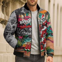 Tropical Christmas In July Candy Cane Surf Bomber Puffer Jacket Vibrant Street Art Beach Graffiti Graphic