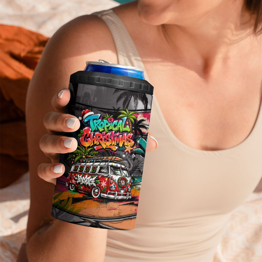 Tropical Christmas In July Candy Cane Surf 4 in 1 Can Cooler Tumbler Vibrant Street Art Beach Graffiti Graphic