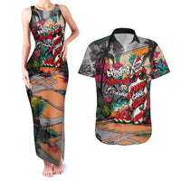 Tropical Christmas In July Candy Cane Surf Couples Matching Tank Maxi Dress and Hawaiian Shirt Vibrant Street Art Beach Graffiti Graphic TS04 Orange Grey - Polynesian Pride