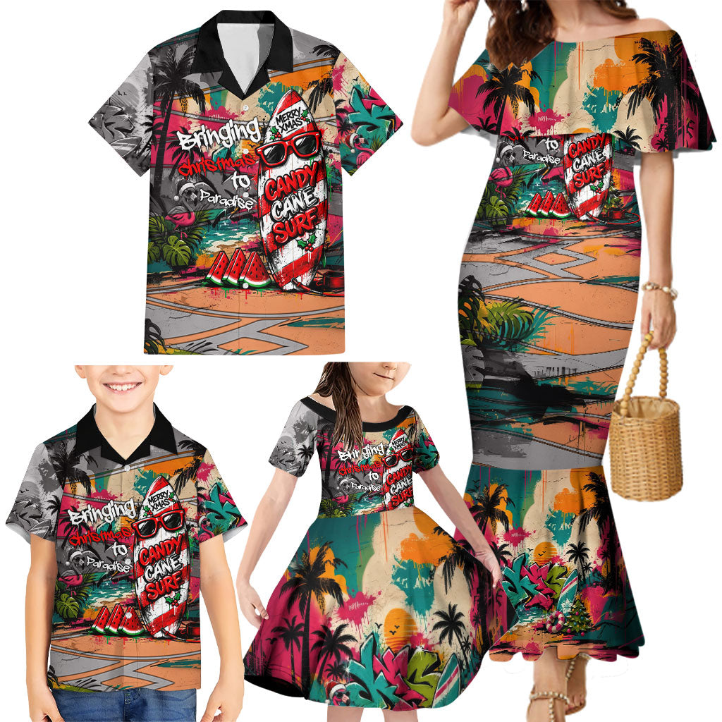 Tropical Christmas In July Candy Cane Surf Family Matching Mermaid Dress and Hawaiian Shirt Vibrant Street Art Beach Graffiti Graphic TS04 - Polynesian Pride
