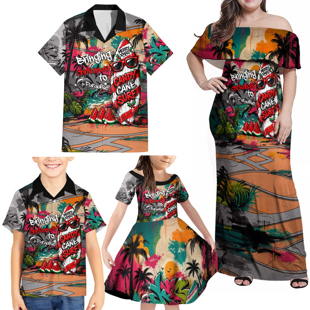 Tropical Christmas In July Candy Cane Surf Family Matching Off Shoulder Maxi Dress and Hawaiian Shirt Vibrant Street Art Beach Graffiti Graphic TS04 - Polynesian Pride