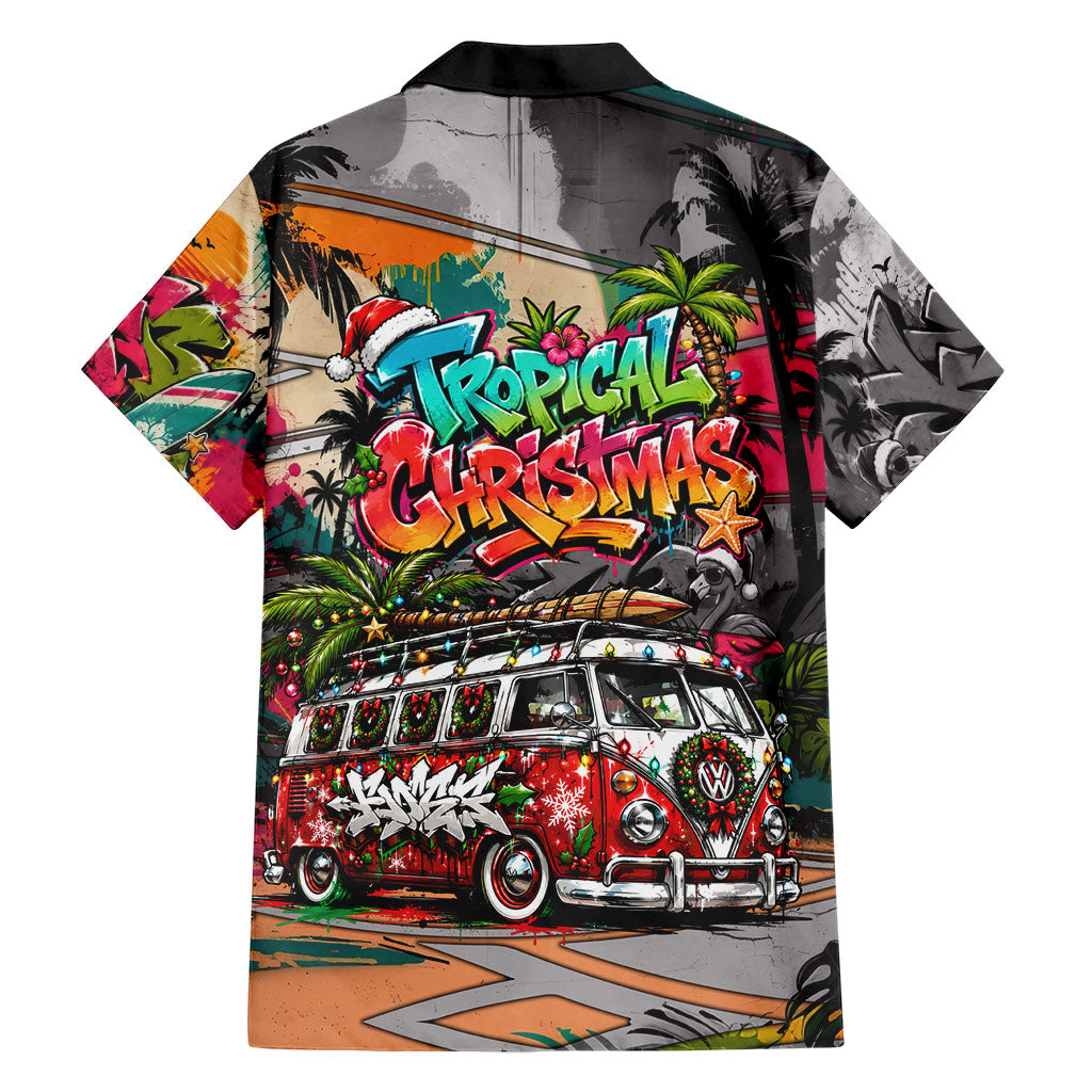 Tropical Christmas In July Candy Cane Surf Family Matching Off Shoulder Short Dress and Hawaiian Shirt Vibrant Street Art Beach Graffiti Graphic TS04 - Polynesian Pride