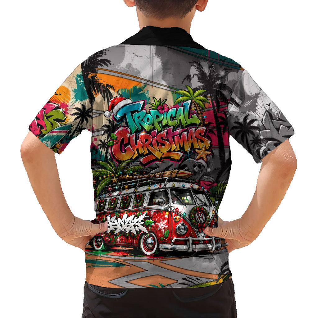 Tropical Christmas In July Candy Cane Surf Family Matching Short Sleeve Bodycon Dress and Hawaiian Shirt Vibrant Street Art Beach Graffiti Graphic TS04 - Polynesian Pride