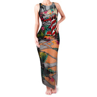 Tropical Christmas In July Candy Cane Surf Family Matching Tank Maxi Dress and Hawaiian Shirt Vibrant Street Art Beach Graffiti Graphic TS04 Mom's Dress Orange Grey - Polynesian Pride