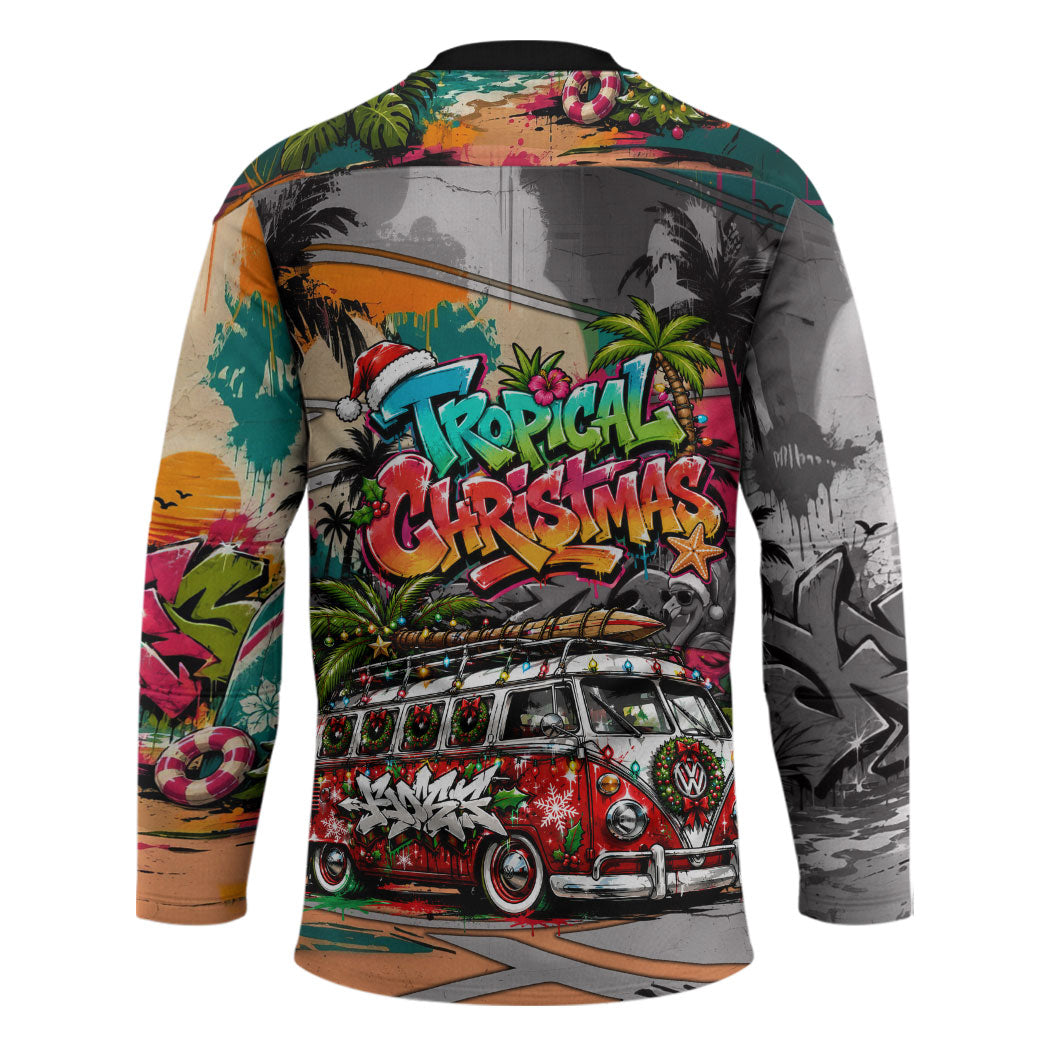 Tropical Christmas In July Candy Cane Surf Hockey Jersey Vibrant Street Art Beach Graffiti Graphic