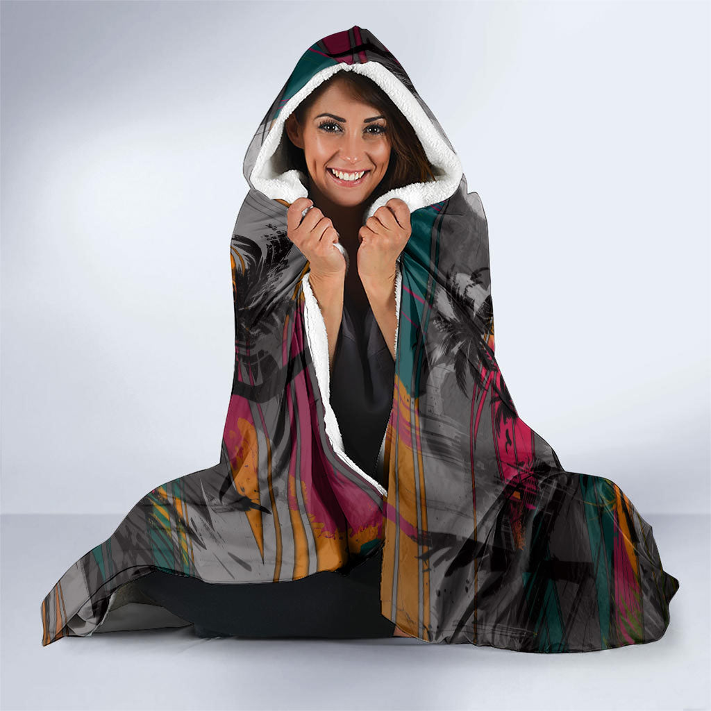 Tropical Christmas In July Candy Cane Surf Hooded Blanket Vibrant Street Art Beach Graffiti Graphic