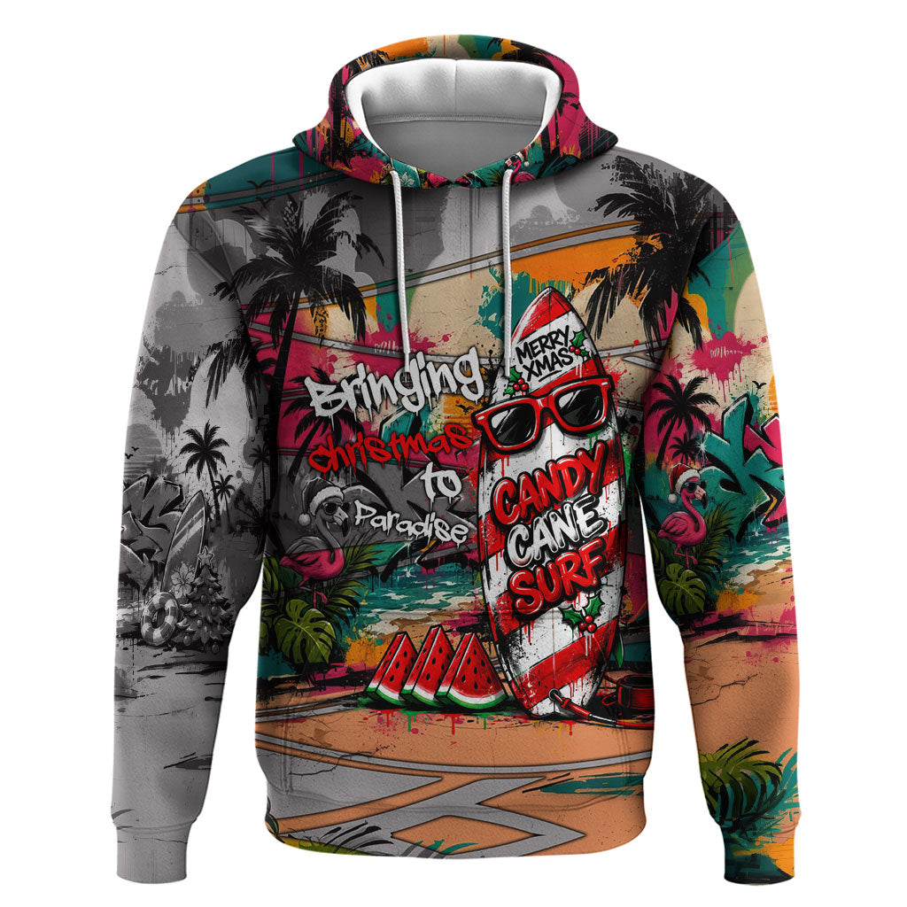 Tropical Christmas In July Candy Cane Surf Hoodie Vibrant Street Art Beach Graffiti Graphic