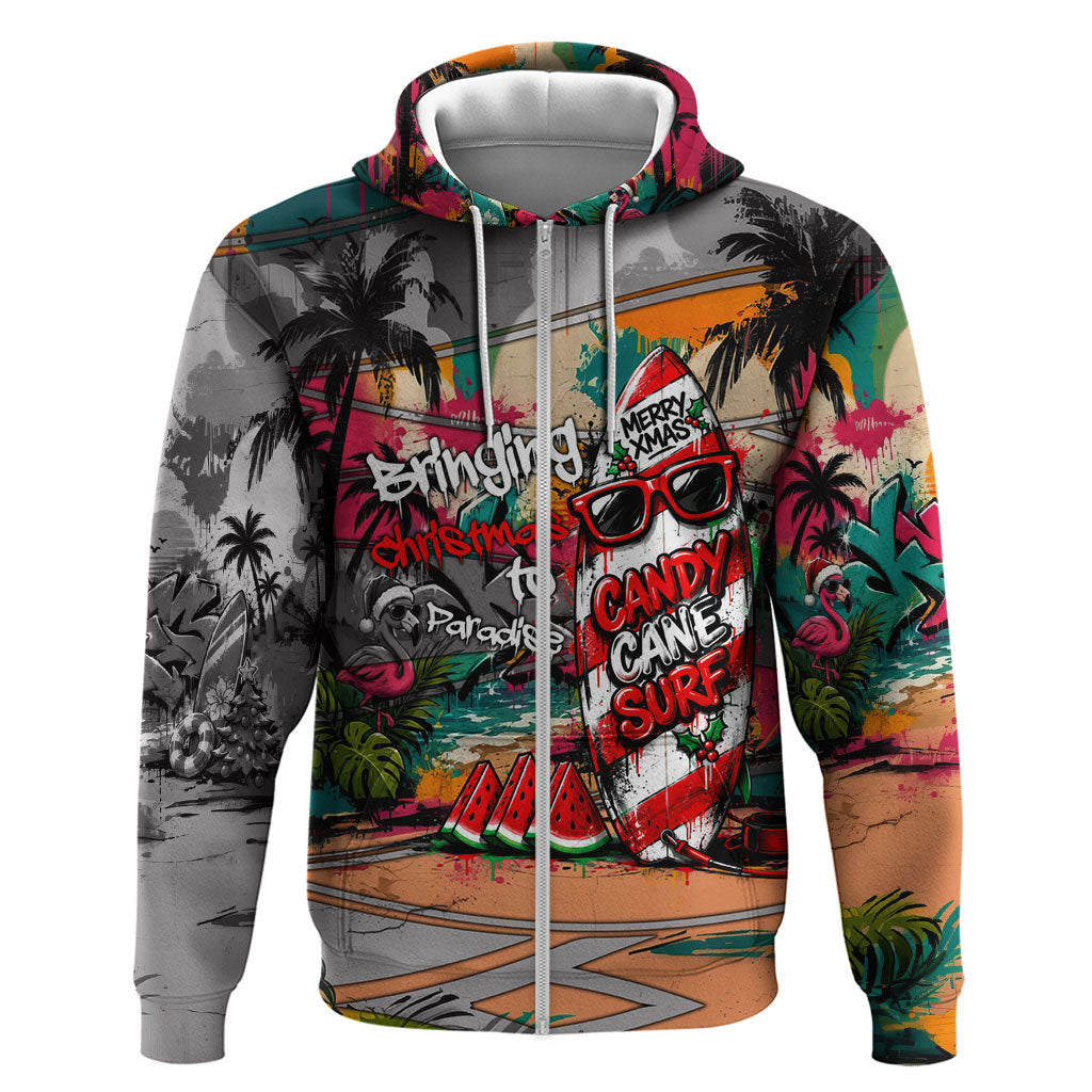 Tropical Christmas In July Candy Cane Surf Hoodie Vibrant Street Art Beach Graffiti Graphic