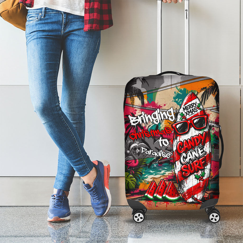 Tropical Christmas In July Candy Cane Surf Luggage Cover Vibrant Street Art Beach Graffiti Graphic