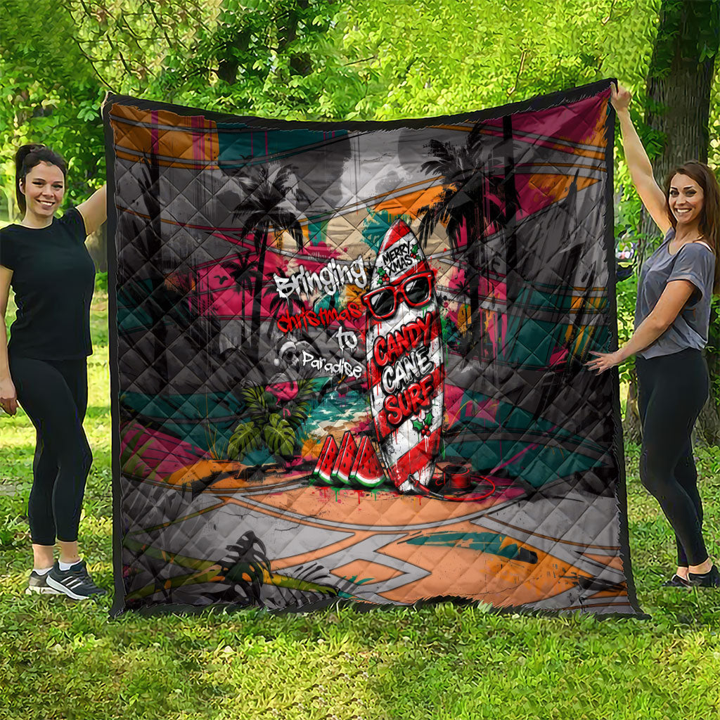 Tropical Christmas In July Candy Cane Surf Quilt Vibrant Street Art Beach Graffiti Graphic
