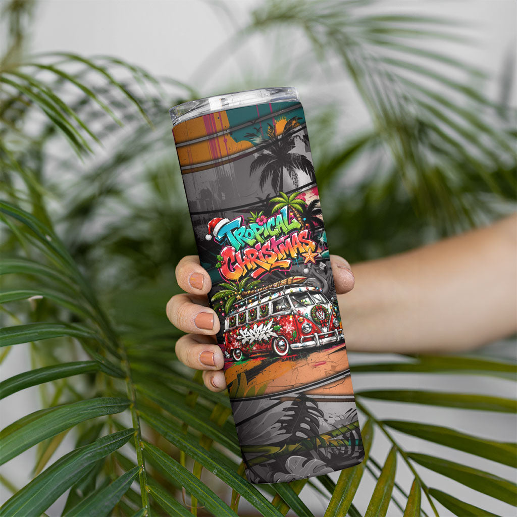 Tropical Christmas In July Candy Cane Surf Skinny Tumbler Vibrant Street Art Beach Graffiti Graphic