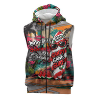 Tropical Christmas In July Candy Cane Surf Sleeveless Zip Hoodie Vibrant Street Art Beach Graffiti Graphic