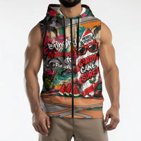 Tropical Christmas In July Candy Cane Surf Sleeveless Zip Hoodie Vibrant Street Art Beach Graffiti Graphic
