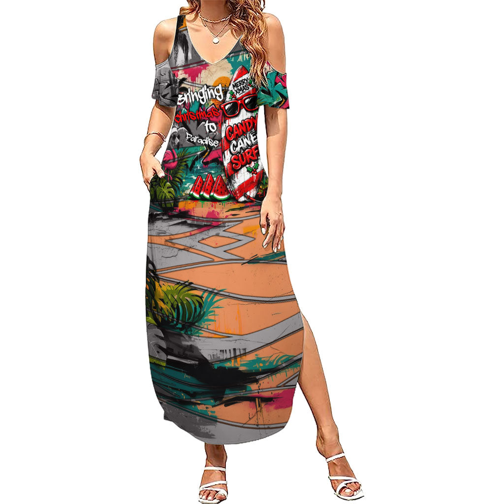 Tropical Christmas In July Candy Cane Surf Summer Maxi Dress Vibrant Street Art Beach Graffiti Graphic TS04 Women Orange Grey - Polynesian Pride