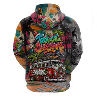 Tropical Christmas In July Candy Cane Surf Zip Hoodie Vibrant Street Art Beach Graffiti Graphic