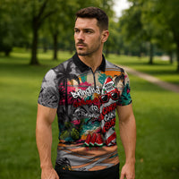 Tropical Christmas In July Candy Cane Surf Zipper Polo Shirt Vibrant Street Art Beach Graffiti Graphic
