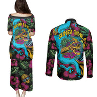Pineapple Skull Couples Matching Puletasi Dress and Long Sleeve Button Shirts Sumer Time TS04 Multicolor - Polynesian Pride