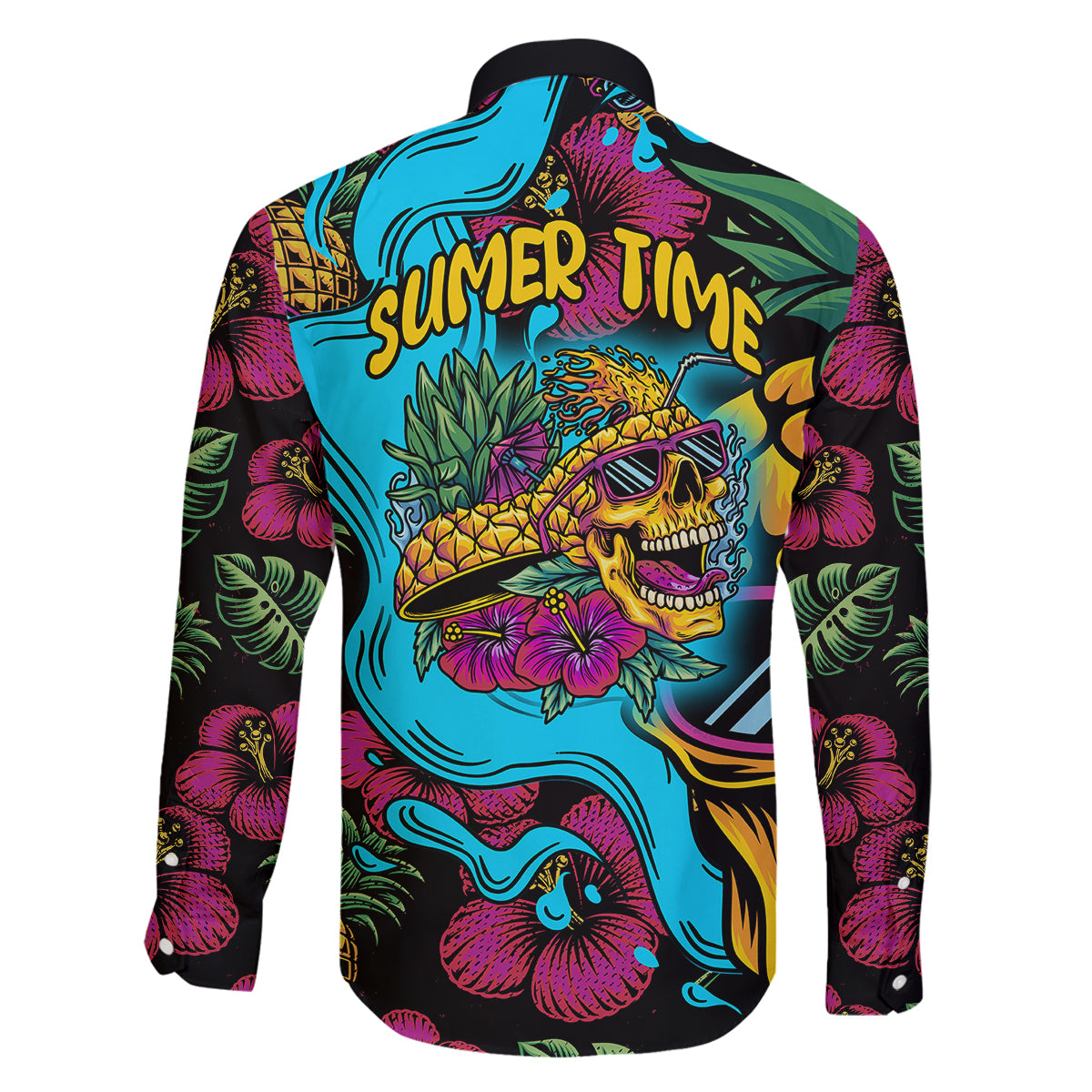 Pineapple Skull Family Matching Long Sleeve Bodycon Dress and Hawaiian Shirt Sumer Time TS04 - Polynesian Pride