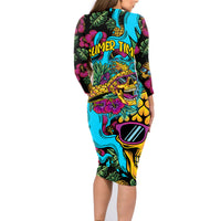 Pineapple Skull Family Matching Long Sleeve Bodycon Dress and Hawaiian Shirt Sumer Time TS04 - Polynesian Pride