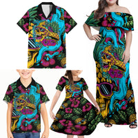 Pineapple Skull Family Matching Off Shoulder Maxi Dress and Hawaiian Shirt Sumer Time TS04 - Polynesian Pride