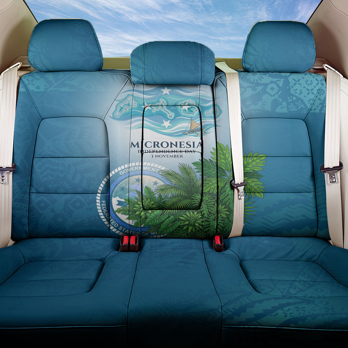 Micronesia Independence Day Back Car Seat Cover FSM Patriotic Pacific Island Nan Madol Ruins Seabird Tropical