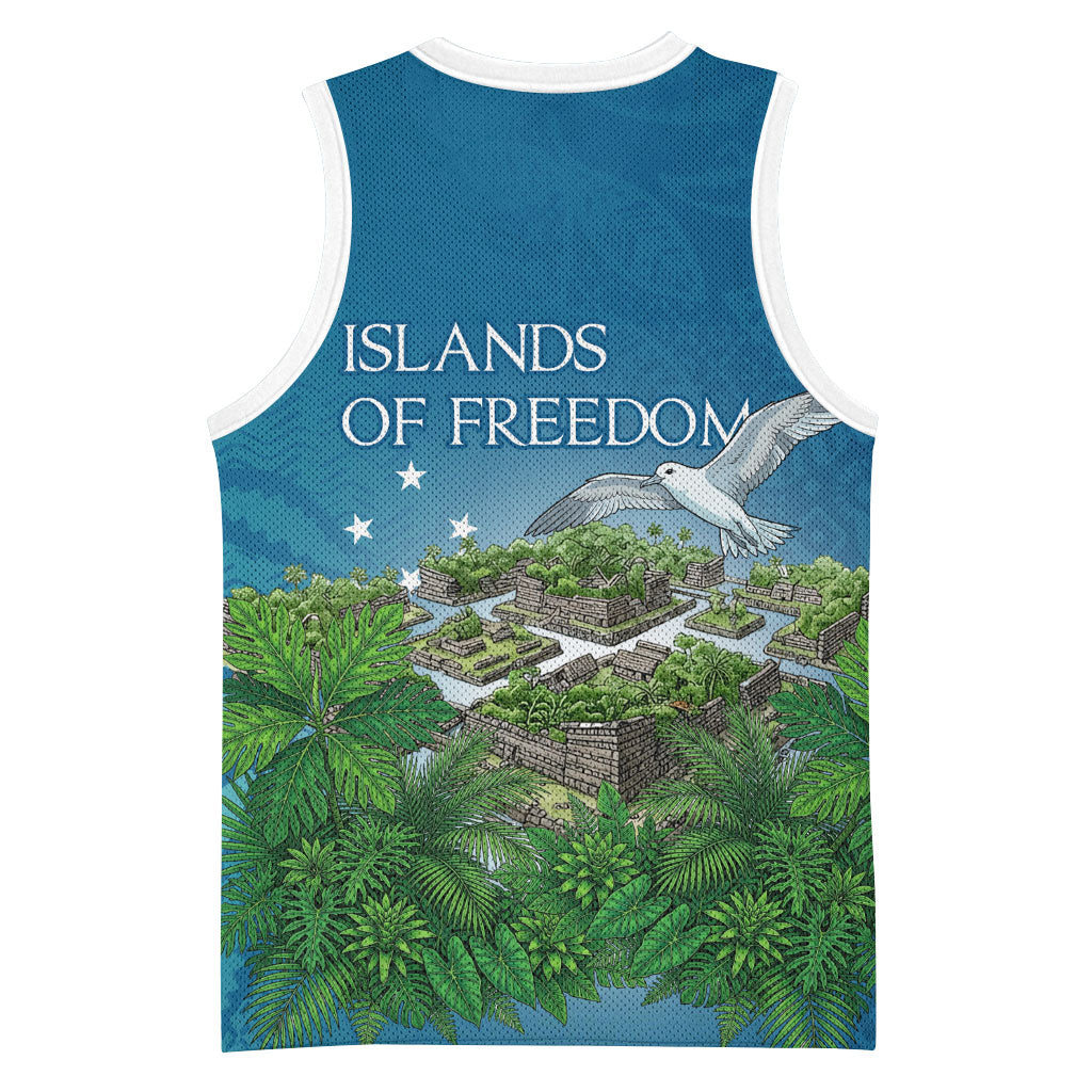 Micronesia Independence Day Basketball Jersey FSM Patriotic Pacific Island Nan Madol Ruins Seabird Tropical