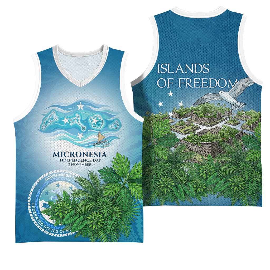 Micronesia Independence Day Basketball Jersey FSM Patriotic Pacific Island Nan Madol Ruins Seabird Tropical