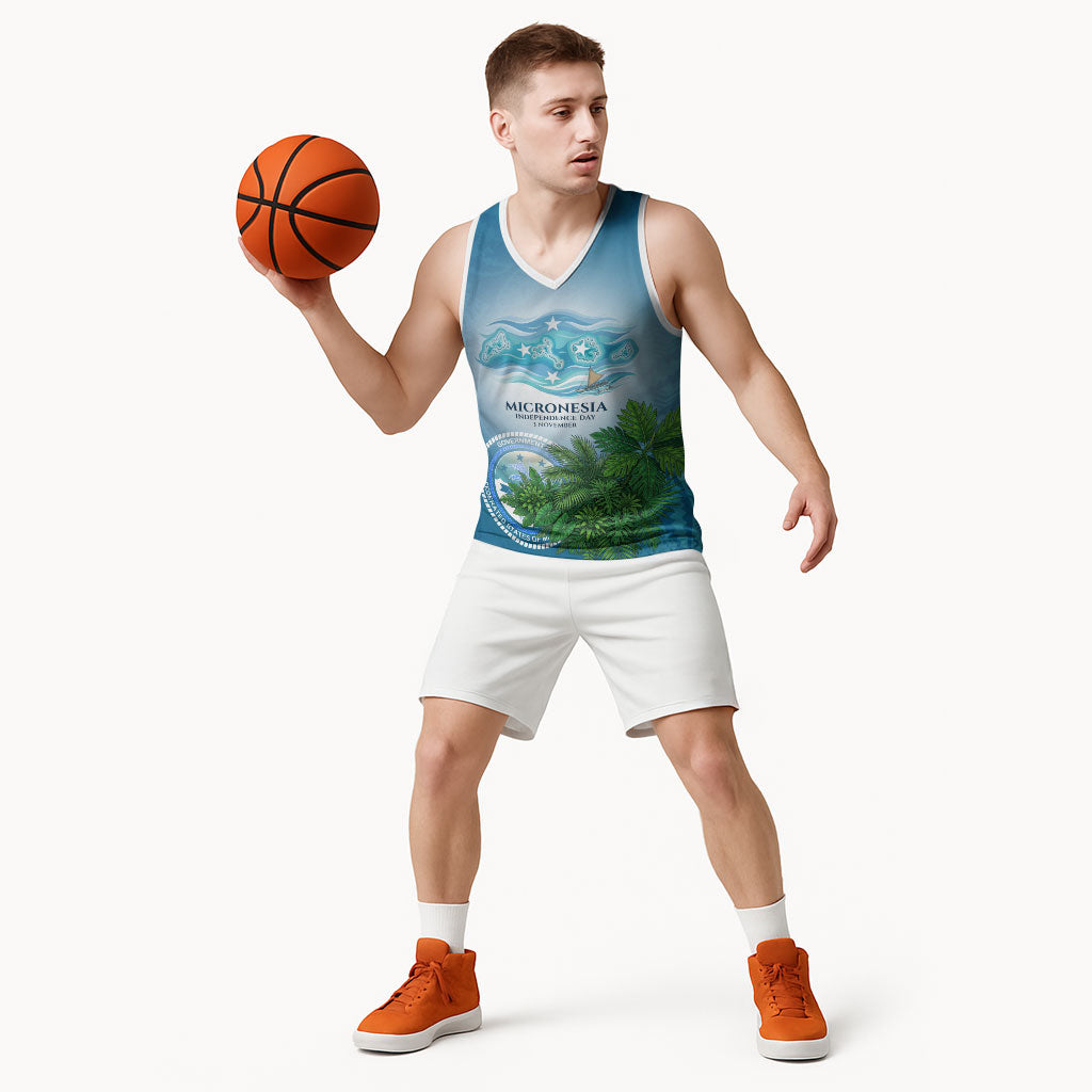 Micronesia Independence Day Basketball Jersey FSM Patriotic Pacific Island Nan Madol Ruins Seabird Tropical