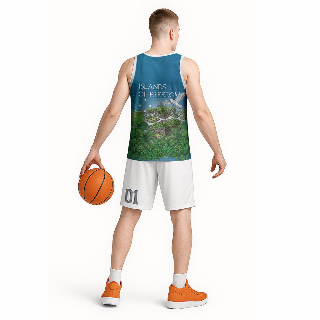 Micronesia Independence Day Basketball Jersey FSM Patriotic Pacific Island Nan Madol Ruins Seabird Tropical