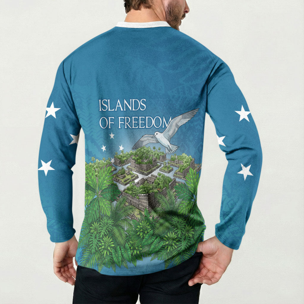 Micronesia Independence Day Button Sweatshirt FSM Patriotic Pacific Island Nan Madol Ruins Seabird Tropical TS04 - Polynesian Pride