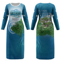 Micronesia Independence Day Couples Matching Long Sleeve Bodycon Dress and Long Sleeve Button Shirt FSM Patriotic Pacific Island Nan Madol Ruins Seabird Tropical