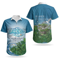 Micronesia Independence Day Couples Matching Off Shoulder Short Dress and Hawaiian Shirt FSM Patriotic Pacific Island Nan Madol Ruins Seabird Tropical