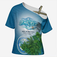 Micronesia Independence Day Cross Shoulder Shirt FSM Patriotic Pacific Island Nan Madol Ruins Seabird Tropical