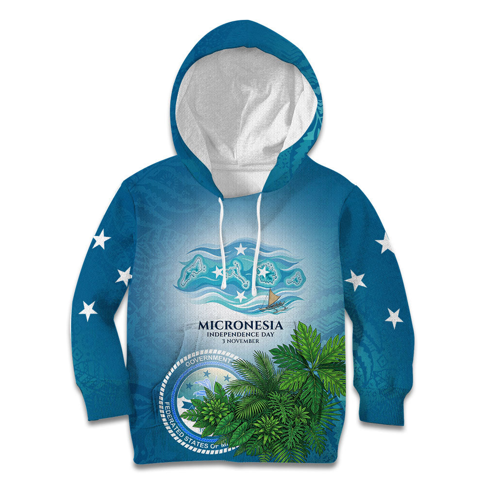 Micronesia Independence Day Kid Hoodie FSM Patriotic Pacific Island Nan Madol Ruins Seabird Tropical