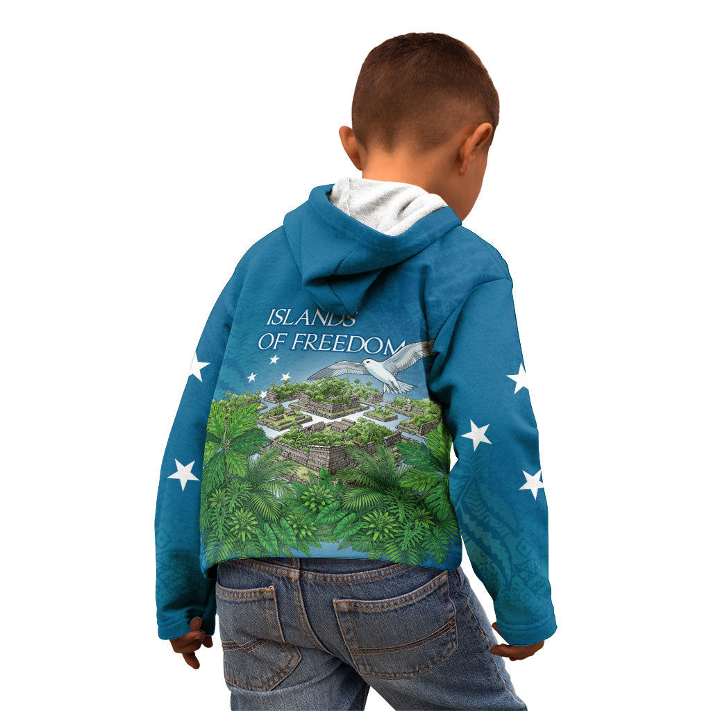 Micronesia Independence Day Kid Hoodie FSM Patriotic Pacific Island Nan Madol Ruins Seabird Tropical
