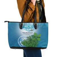 Micronesia Independence Day Leather Tote Bag FSM Patriotic Pacific Island Nan Madol Ruins Seabird Tropical