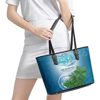 Micronesia Independence Day Leather Tote Bag FSM Patriotic Pacific Island Nan Madol Ruins Seabird Tropical