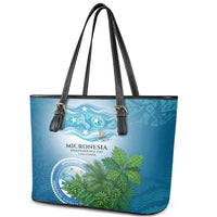 Micronesia Independence Day Leather Tote Bag FSM Patriotic Pacific Island Nan Madol Ruins Seabird Tropical
