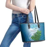 Micronesia Independence Day Leather Tote Bag FSM Patriotic Pacific Island Nan Madol Ruins Seabird Tropical