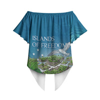 Micronesia Independence Day Off Shoulder Wrap Waist Top FSM Patriotic Pacific Island Nan Madol Ruins Seabird Tropical