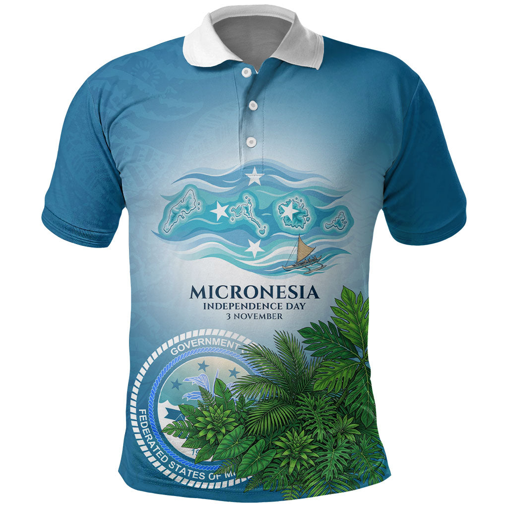 Micronesia Independence Day Polo Shirt FSM Patriotic Pacific Island Nan Madol Ruins Seabird Tropical